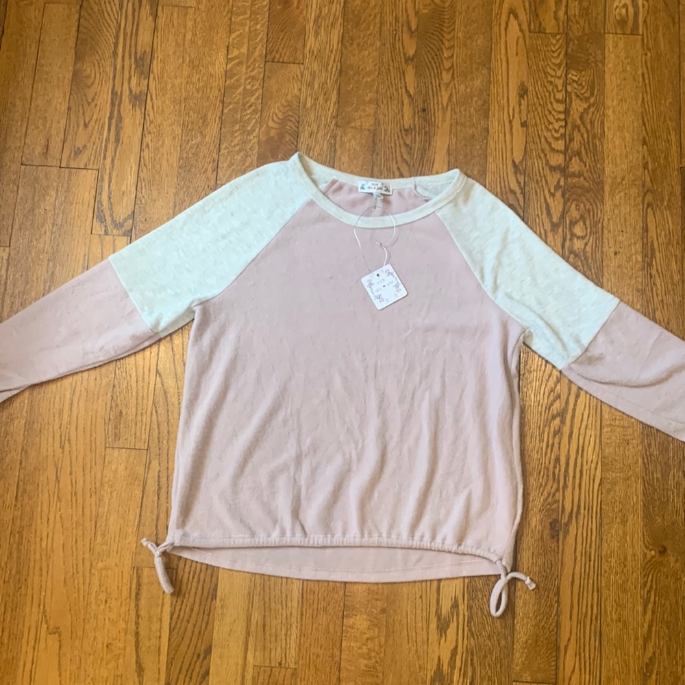 NWT Juniors Poof! Brushed Contrast Drop Raglan Sleeve Top in Pink and Grey